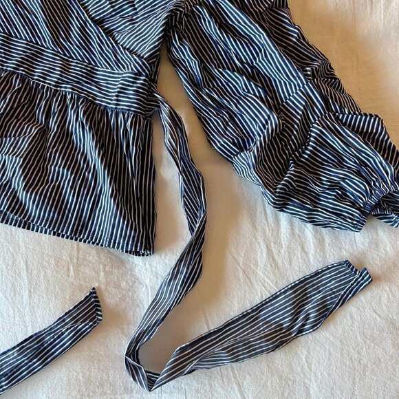 Classic Blue & White Striped Wrap Blouse | Express | Size M - Picture 3 of 5